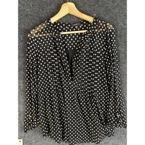 Cocomo Blouse Women L Large Black Polka Dot Long Sleeve Pullover Casual V-Neck